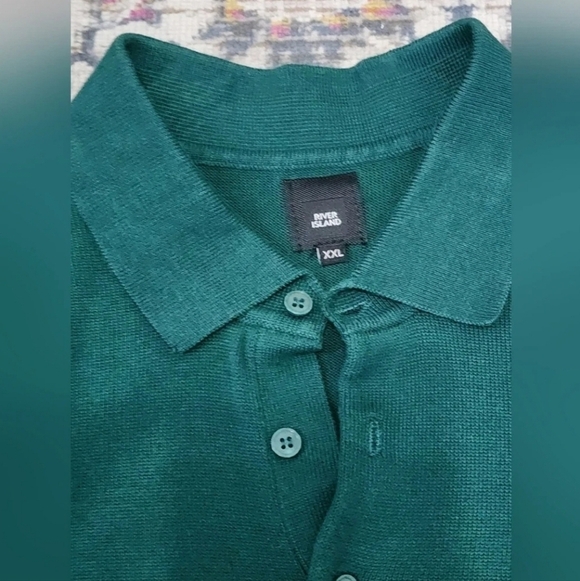 NWT, River Island Mens Emerald Smooth Cotton Luxurious Soft Polo Shirt, sz 2XL - Picture 5 of 11